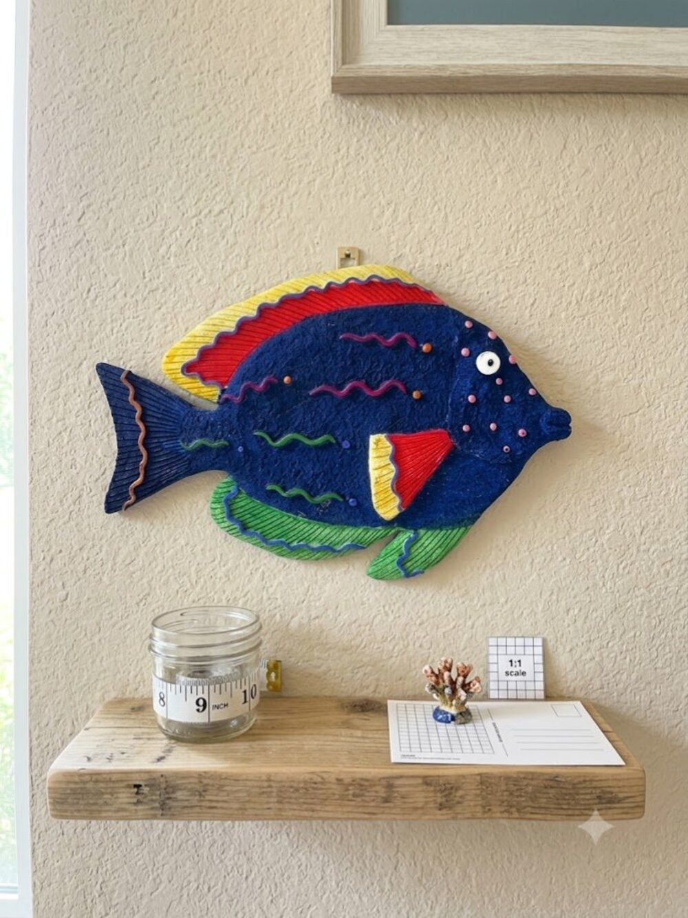 Vintage Hand Painted Resin Tropical Fish Wall Hanging Art Decor 9x9"
